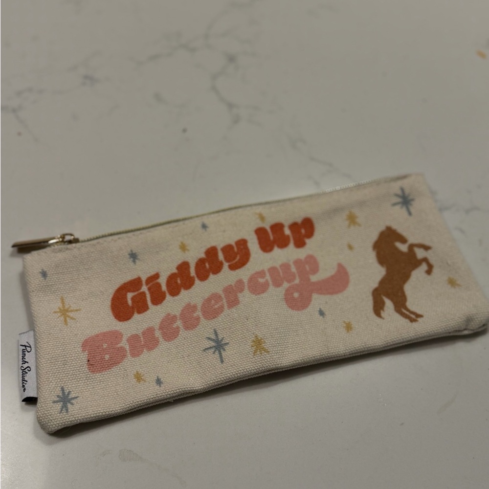 NEW - Pink and Tan 'Giddy Up Buttercup' Zip Pouch